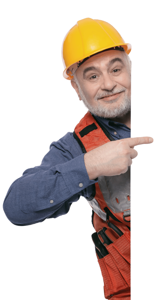 A man smiling and pointing right